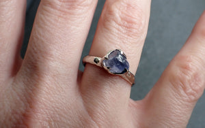 Sapphire Blue tumbled polished White 14k gold Solitaire gemstone ring 2850