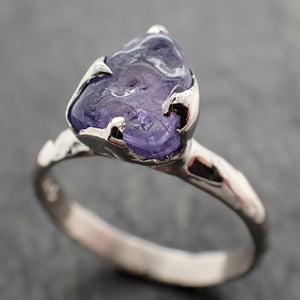 Sapphire Purple tumbled polished White 14k gold Solitaire gemstone ring 2851