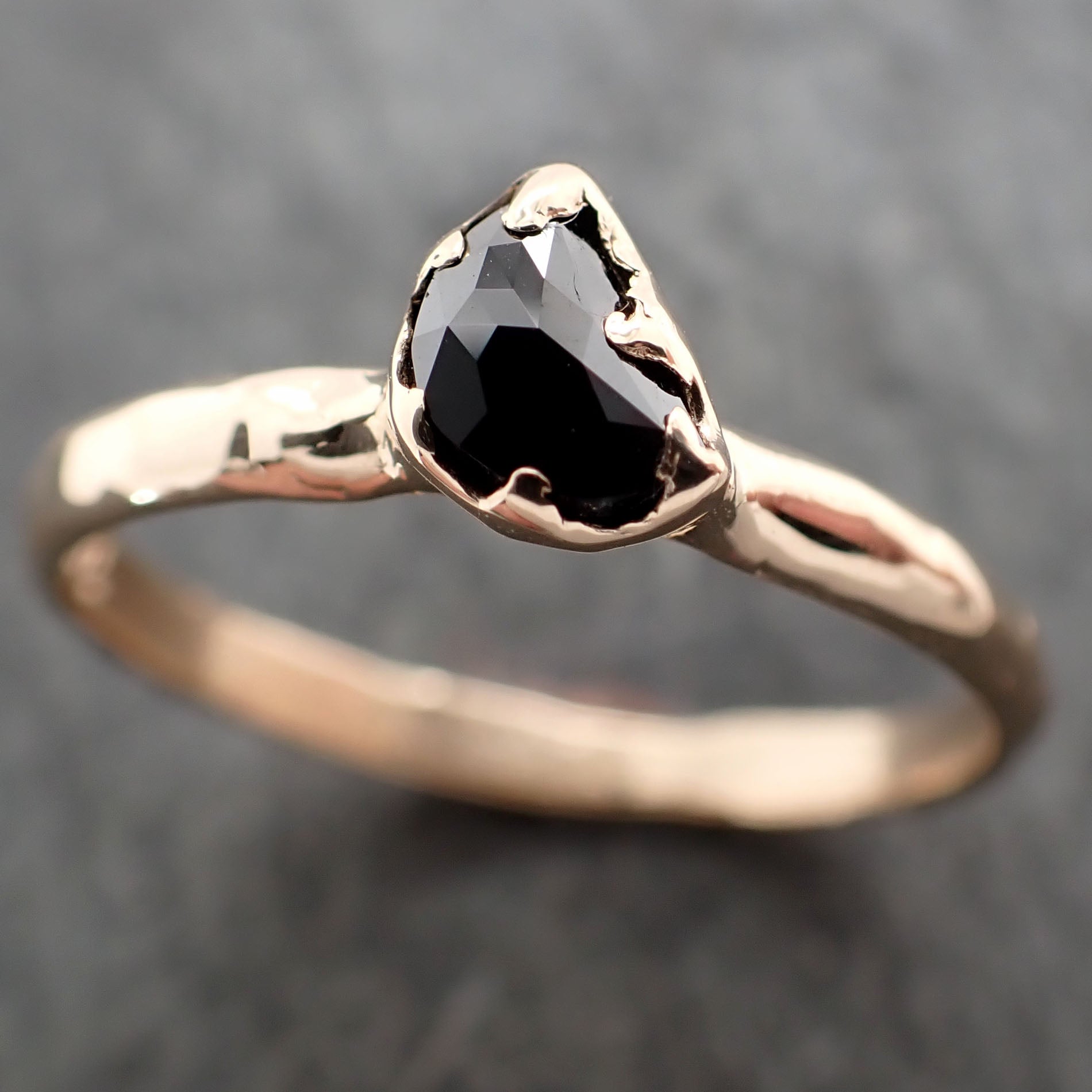 Fancy cut black Half moon Diamond Engagement 14k yellow Gold Solitaire Wedding Ring byAngeline 2856