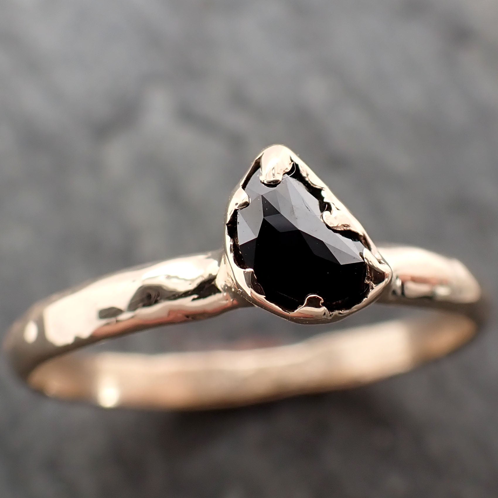 Fancy cut black Half moon Diamond Engagement 14k yellow Gold Solitaire Wedding Ring byAngeline 2856