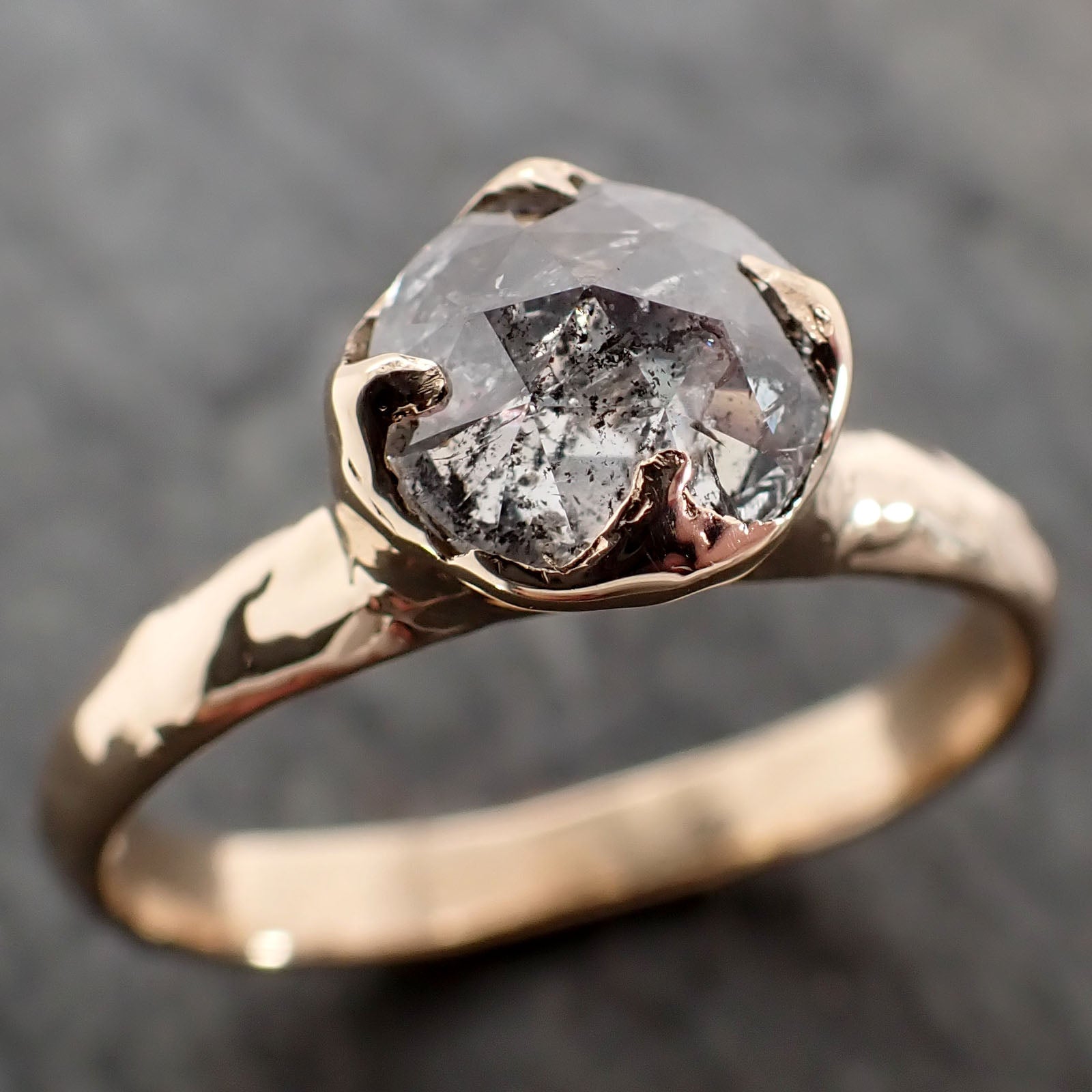 Fancy cut salt and pepper Diamond Solitaire Engagement 14k yellow Gold Wedding Ring Diamond Ring byAngeline 2857