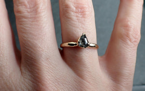 Faceted Fancy cut Salt and pepper Diamond Solitaire Engagement 14k Yellow Gold Wedding Ring byAngeline 2858