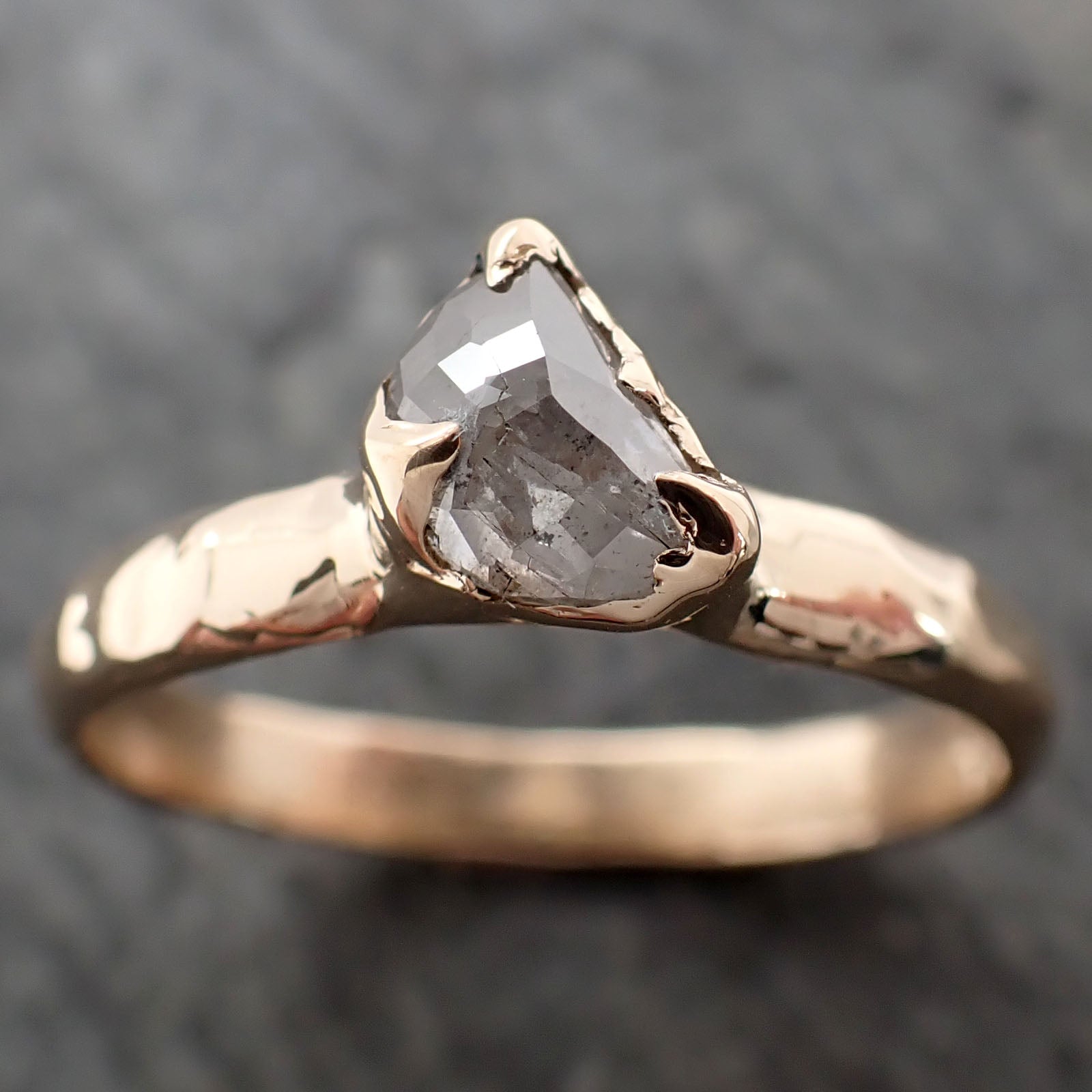 Fancy cut White half moon Diamond Engagement 14k Yellow Gold Solitaire Wedding Ring byAngeline 2859