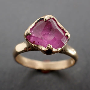 Partially faceted pink Sapphire Solitaire 14k yellow Gold Engagement Wedding One Of a Kind  Gemstone Ring 3295