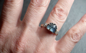 partially faceted blue montana sapphire and fancy diamonds 14k white gold engagement wedding ring custom gemstone ring multi stone ring 2462 Alternative Engagement