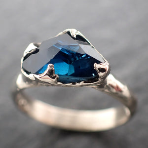 Partially Faceted blue Sapphire Solitaire 14k white Gold Engagement Ring Wedding Ring Custom One Of a Kind Gemstone Ring 2463