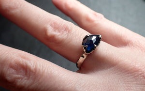 Partially Faceted blue Sapphire Solitaire 14k white Gold Engagement Ring Wedding Ring Custom One Of a Kind Gemstone Ring 2463