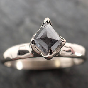 Fancy cut salt pepper Diamond Solitaire Engagement 14k White Gold Wedding Ring byAngeline 2868