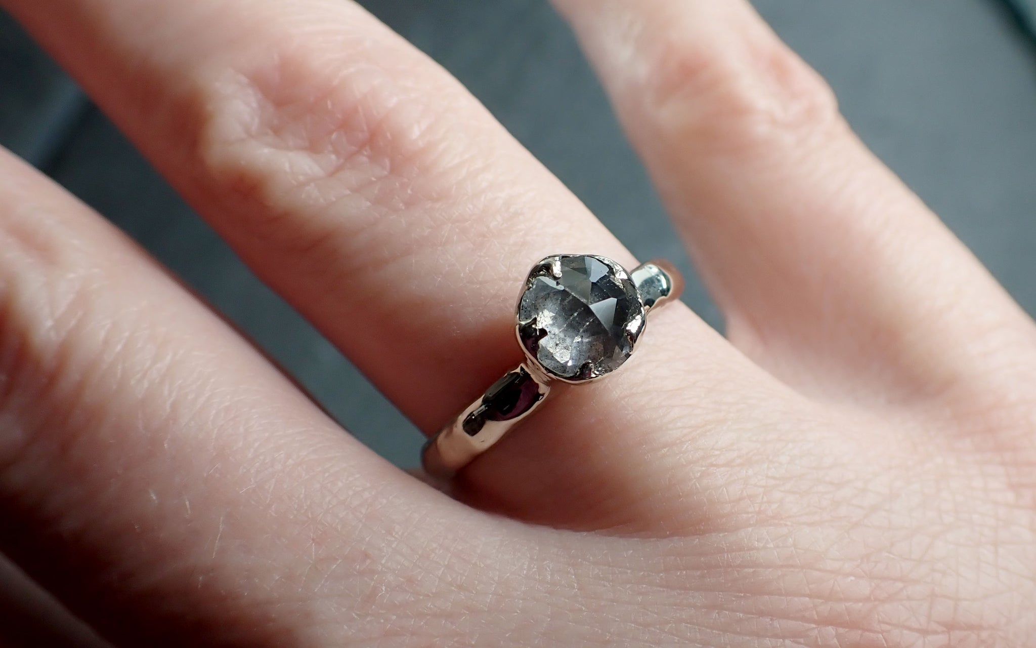 Fancy cut salt pepper Diamond Solitaire Engagement 14k White Gold Wedding Ring byAngeline 2867