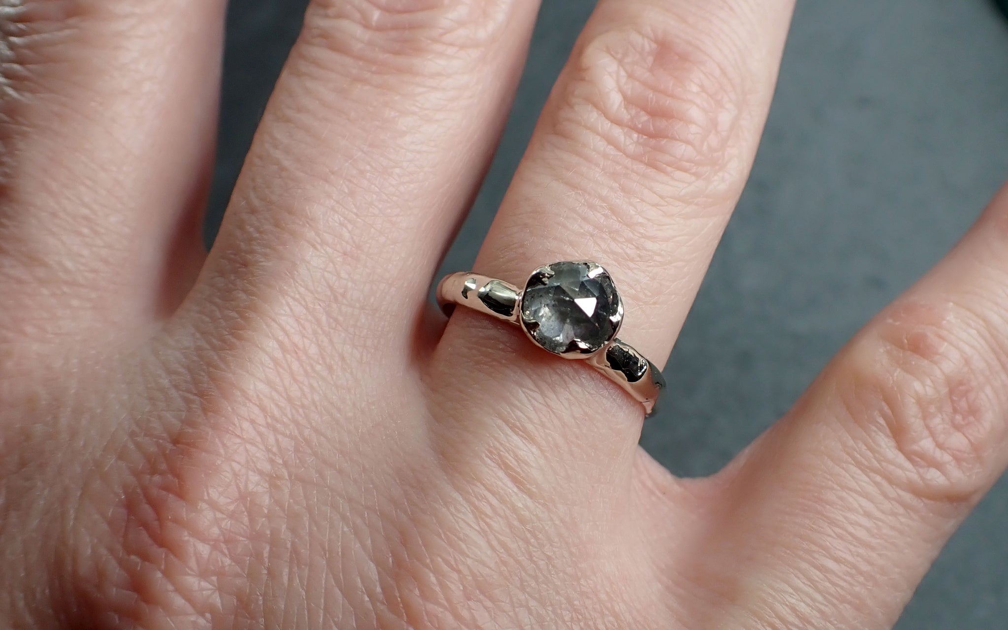 Fancy cut salt pepper Diamond Solitaire Engagement 14k White Gold Wedding Ring byAngeline 2867