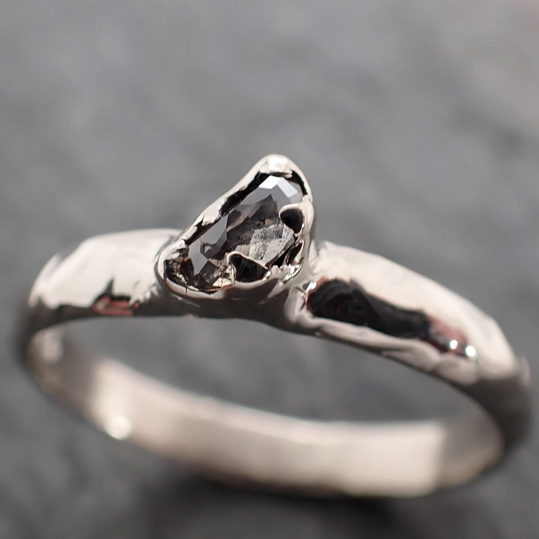 Fancy Cut salt and pepper Half Moon Diamond Solitaire Engagement 14k White Gold Wedding Ring byAngeline 2866