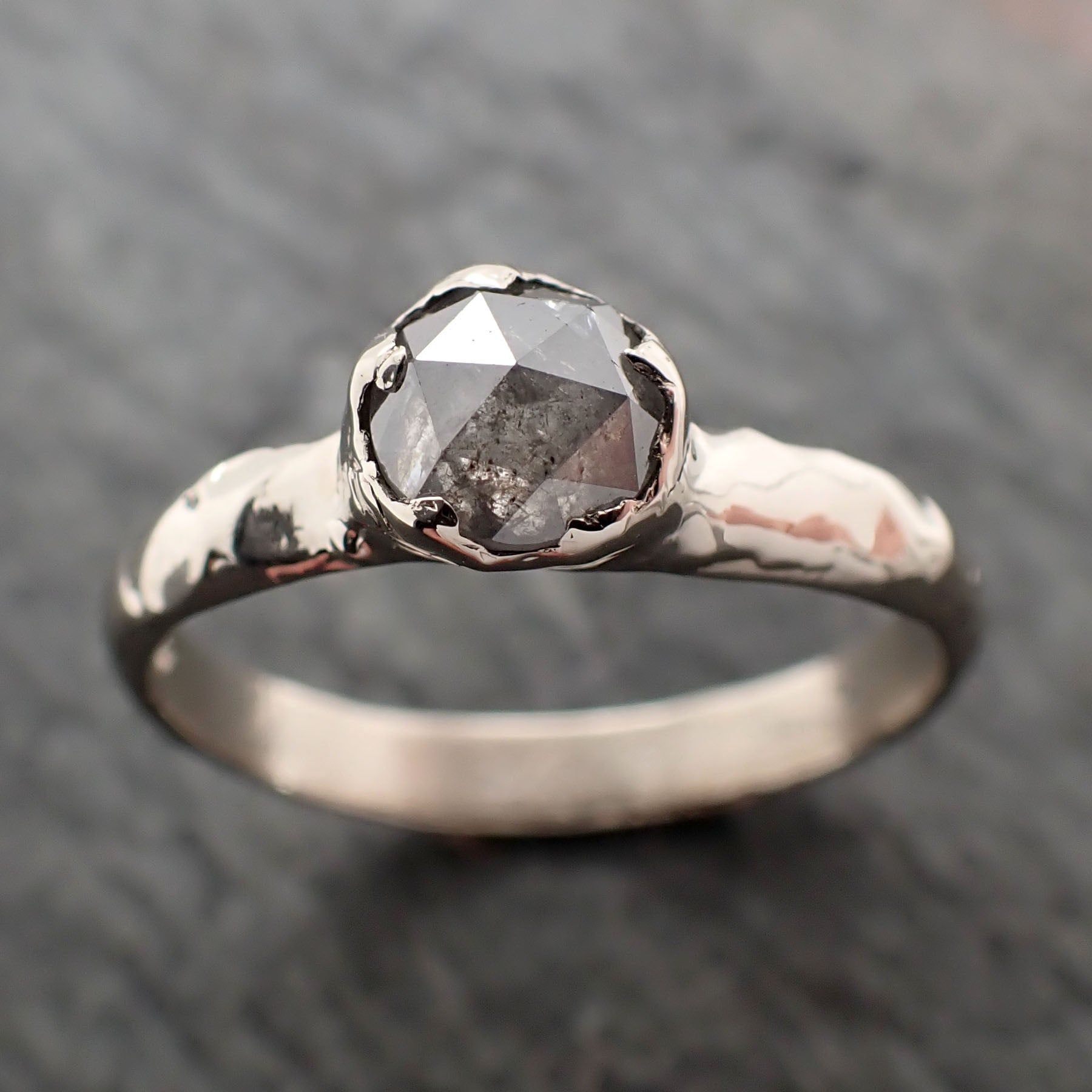 Fancy cut salt pepper Diamond Solitaire Engagement 14k White Gold