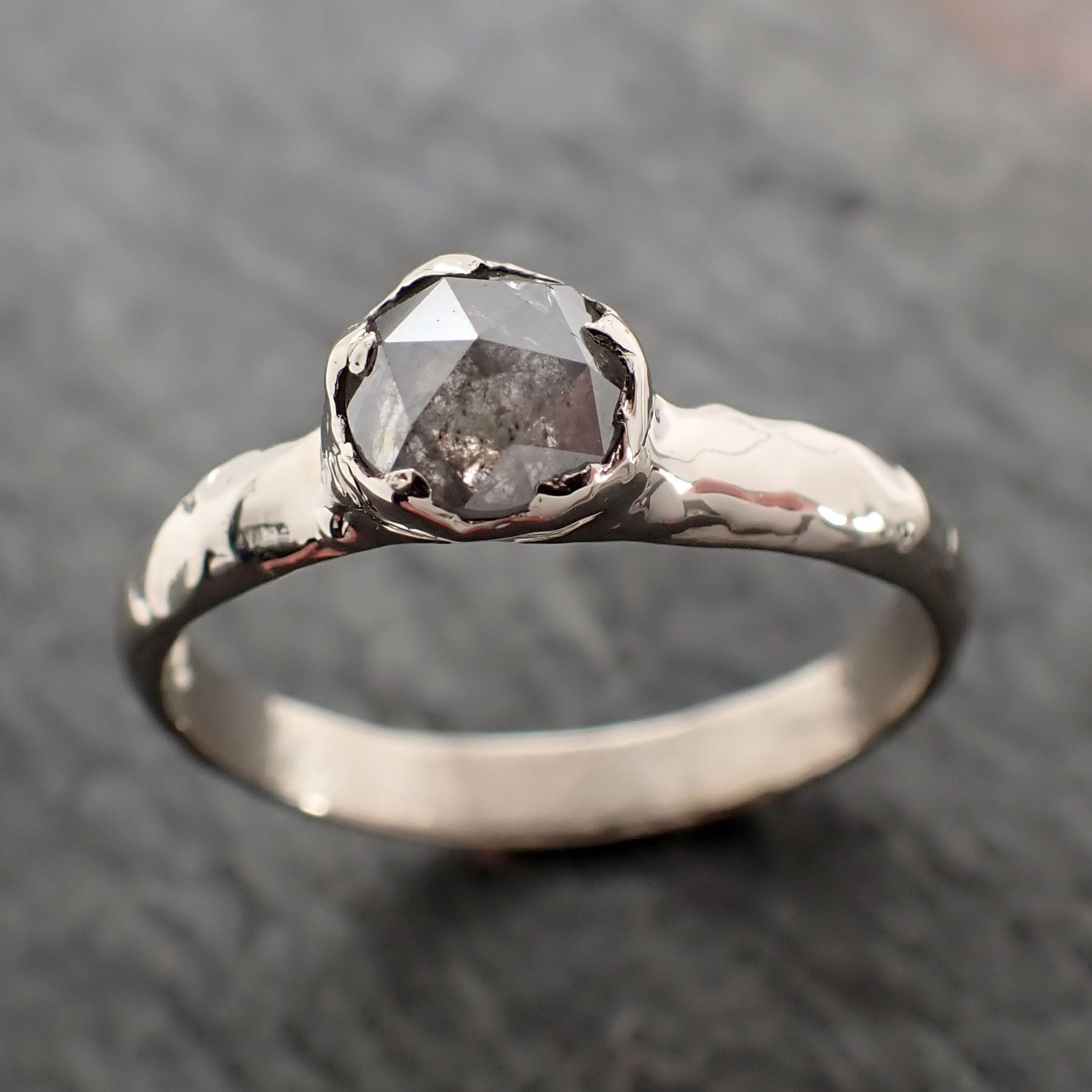 Fancy cut salt pepper Diamond Solitaire Engagement 14k White Gold Wedding Ring byAngeline 2865