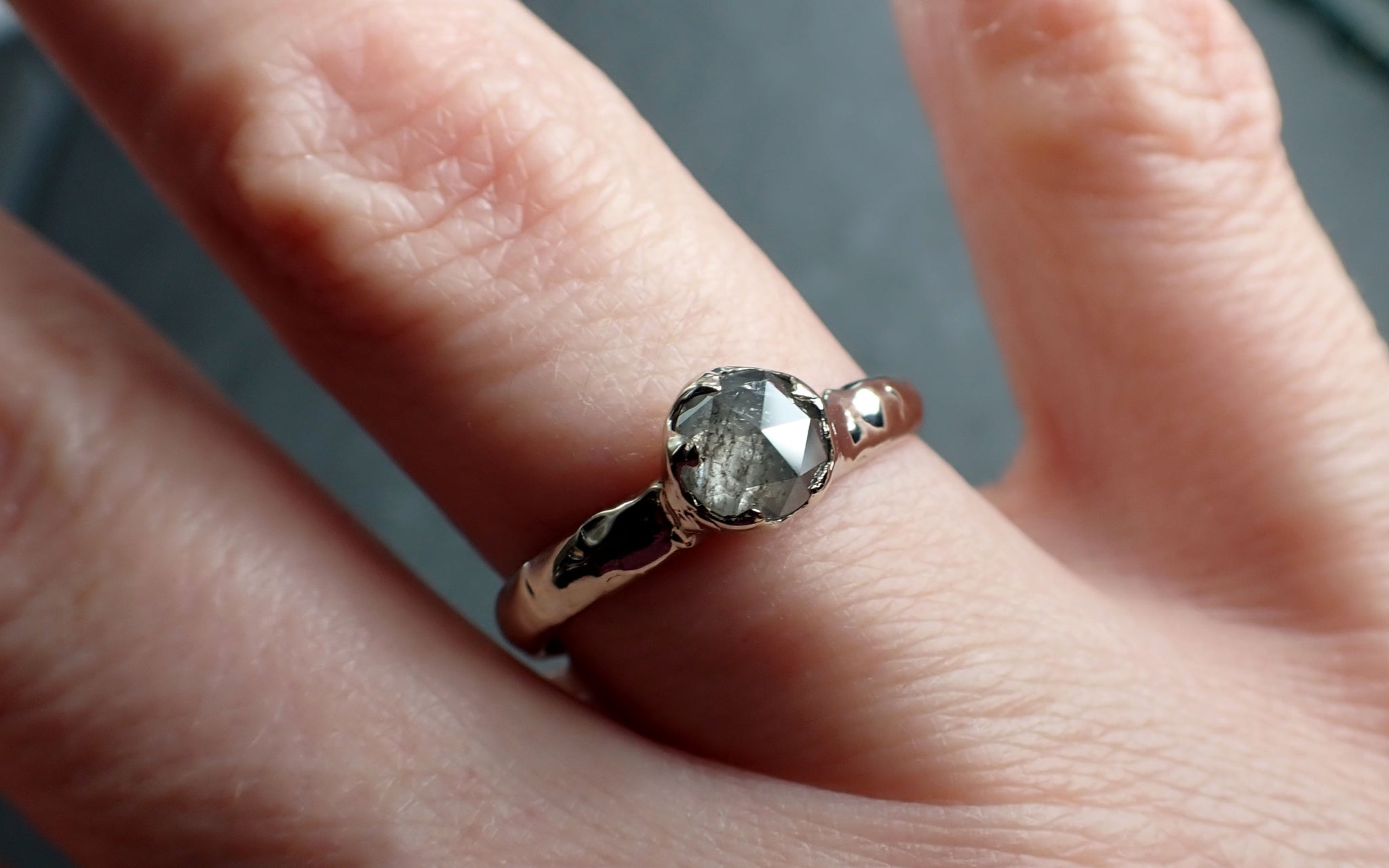 Fancy cut salt pepper Diamond Solitaire Engagement 14k White Gold Wedding Ring byAngeline 2865