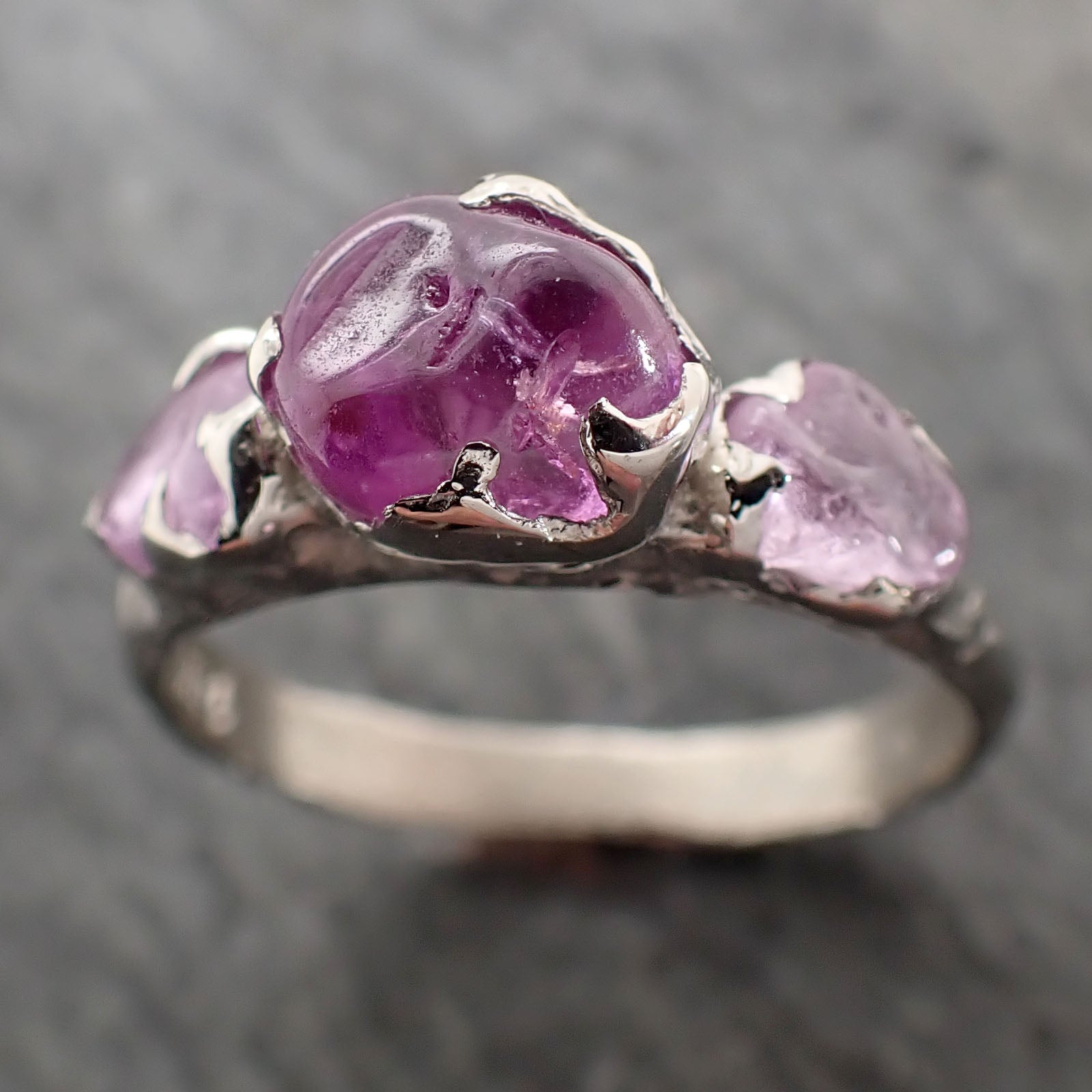 pink sapphire tumbled polished white 14k gold multi stone gemstone ring 2861 Alternative Engagement