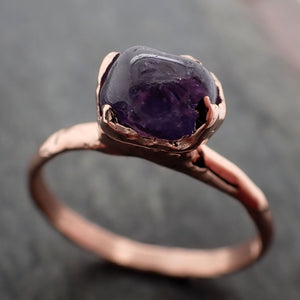 Sapphire Pebble Purple polished 14k Rose gold Solitaire gemstone ring 2869