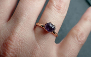 Sapphire Pebble Purple polished 14k Rose gold Solitaire gemstone ring 2869
