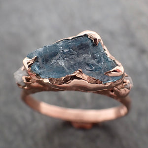Aquamarine Raw Uncut 14k rose Gold and rough diamonds Multi stone Gemstone 2881