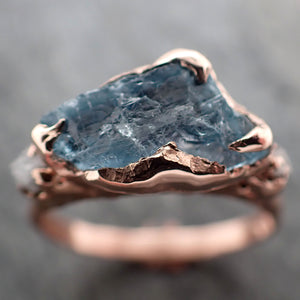 aquamarine raw uncut 14k rose gold and rough diamonds multi stone gemstone 2881 Alternative Engagement