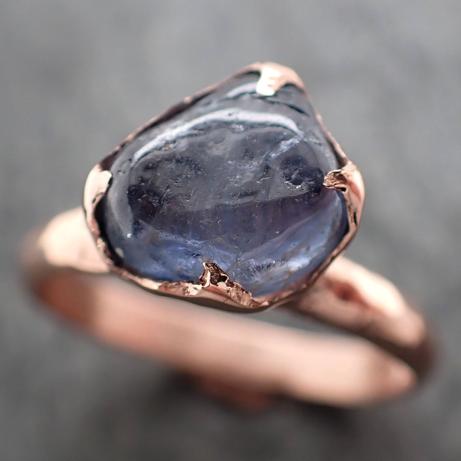 Sapphire blue tumbled 14k Rose gold Solitaire gemstone ring 2878