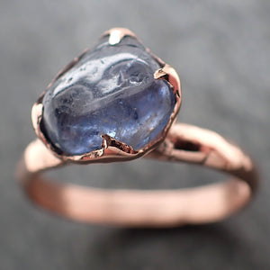 Sapphire Tumble blue candy polished 14k Rose gold Solitaire gemstone ring 2878