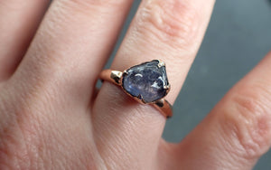 Sapphire blue tumbled 14k Rose gold Solitaire gemstone ring 2878