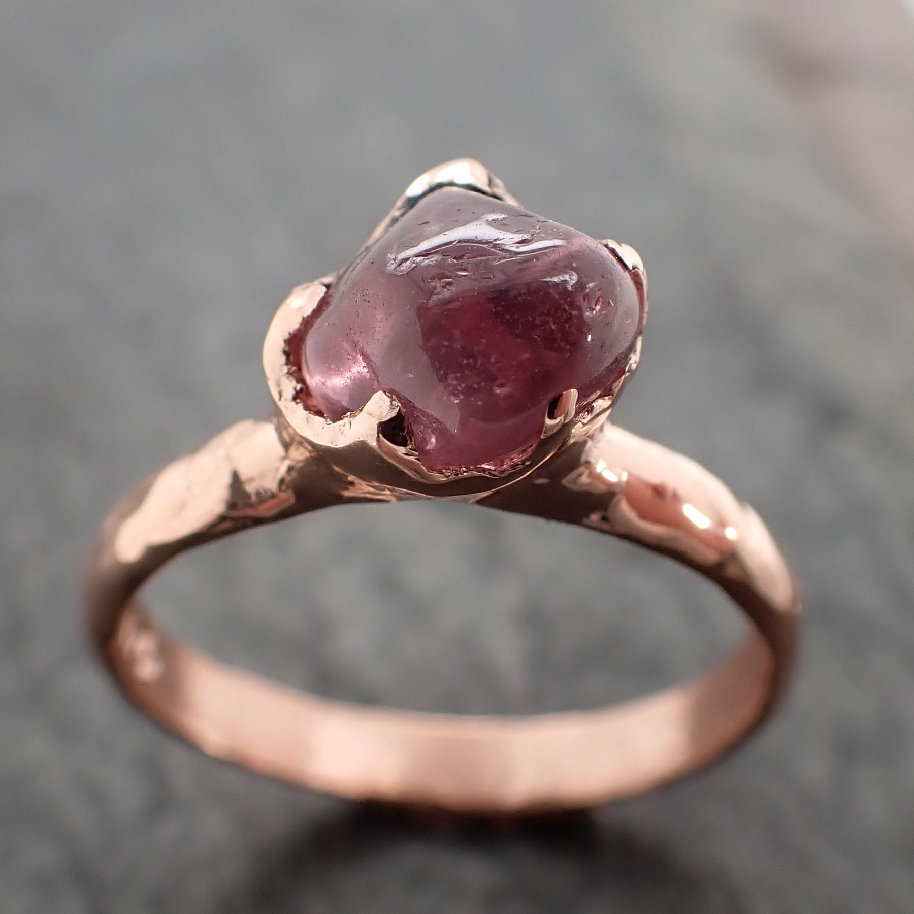 Sapphire tumbled pink polished 14k Rose gold Solitaire gemstone ring 2877