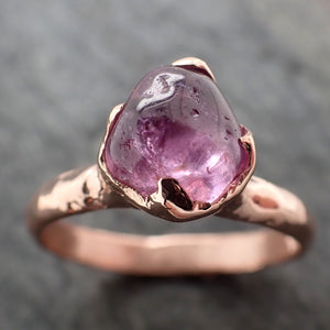 Sapphire tumbled pink polished 14k Rose gold Solitaire gemstone ring 2876