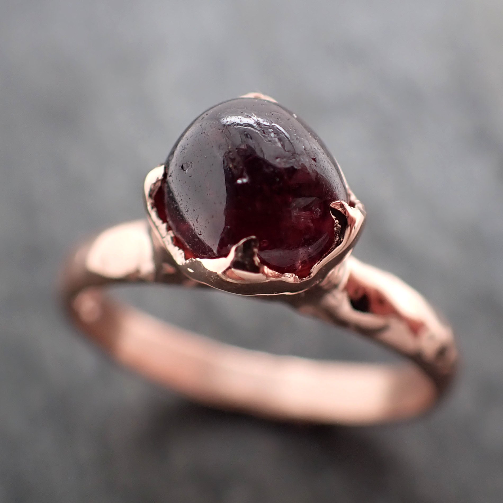 Sapphire Pebble Ruby red candy polished 14k Rose gold Solitaire gemstone ring 2879
