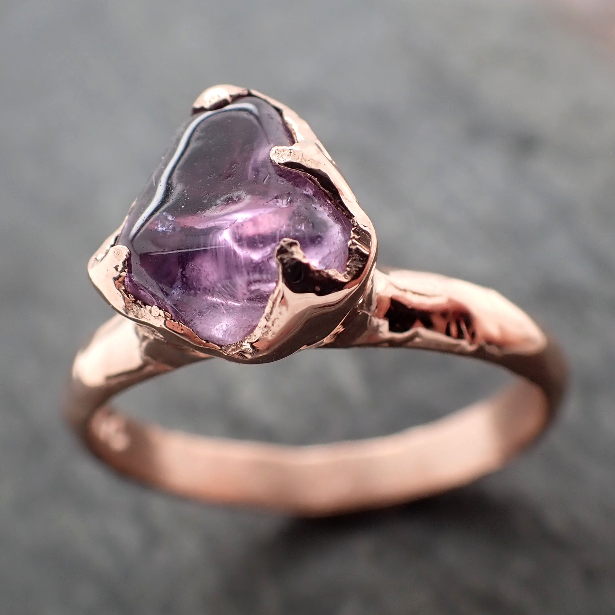 Sapphire tumbled pink polished 14k Rose gold Solitaire gemstone ring 2874