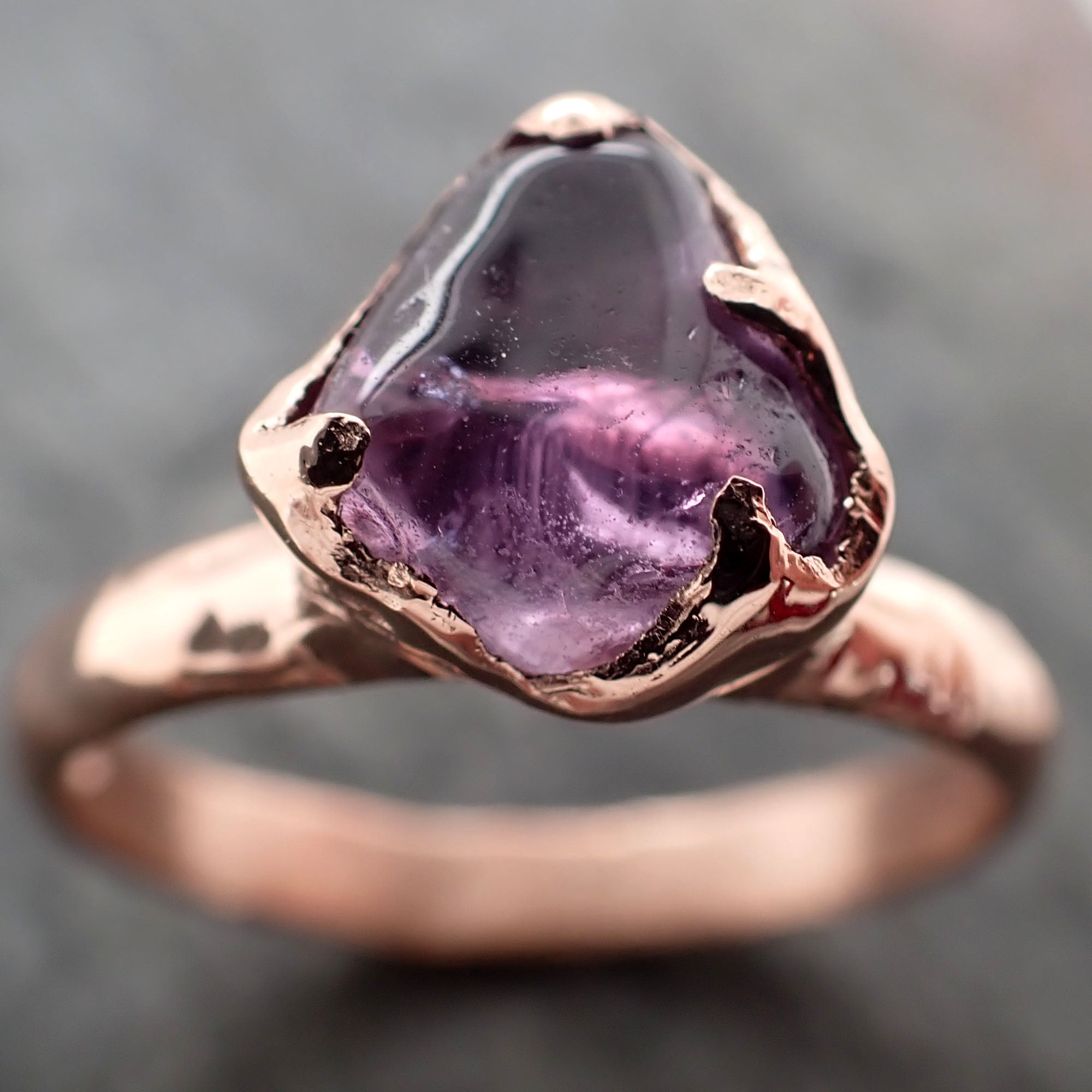 Sapphire tumbled pink polished 14k Rose gold Solitaire gemstone ring 2874