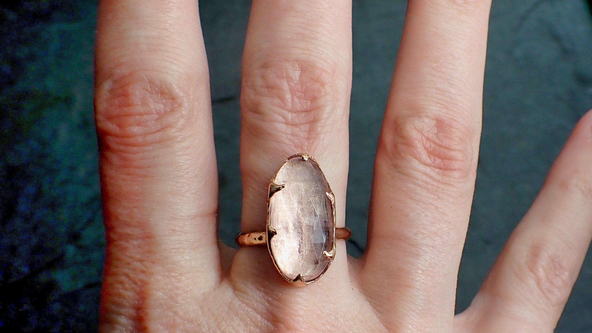 fancy cut pink morganite rose gold ring gemstone solitaire recycled 14k statement 2192 Alternative Engagement