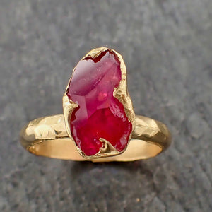 partially faceted pink sapphire 18k yellow gold engagement ring wedding ring custom one of a kind gemstone ring solitaire 2188 Alternative Engagement