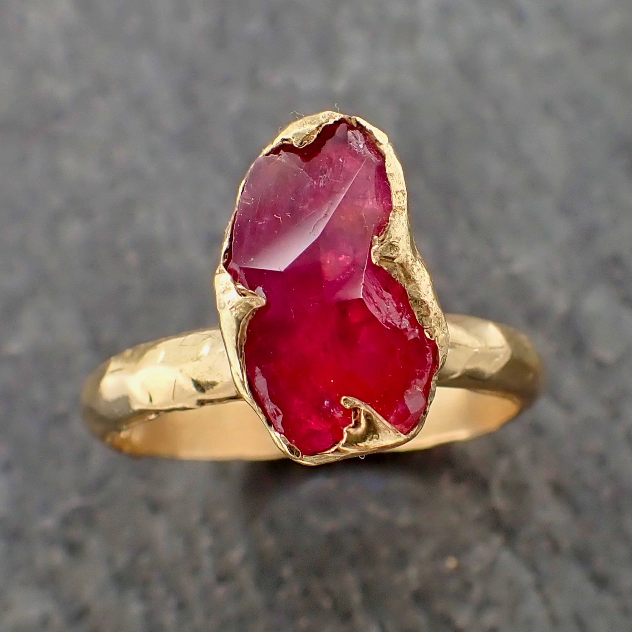 partially faceted pink sapphire 18k yellow gold engagement ring wedding ring custom one of a kind gemstone ring solitaire 2188 Alternative Engagement