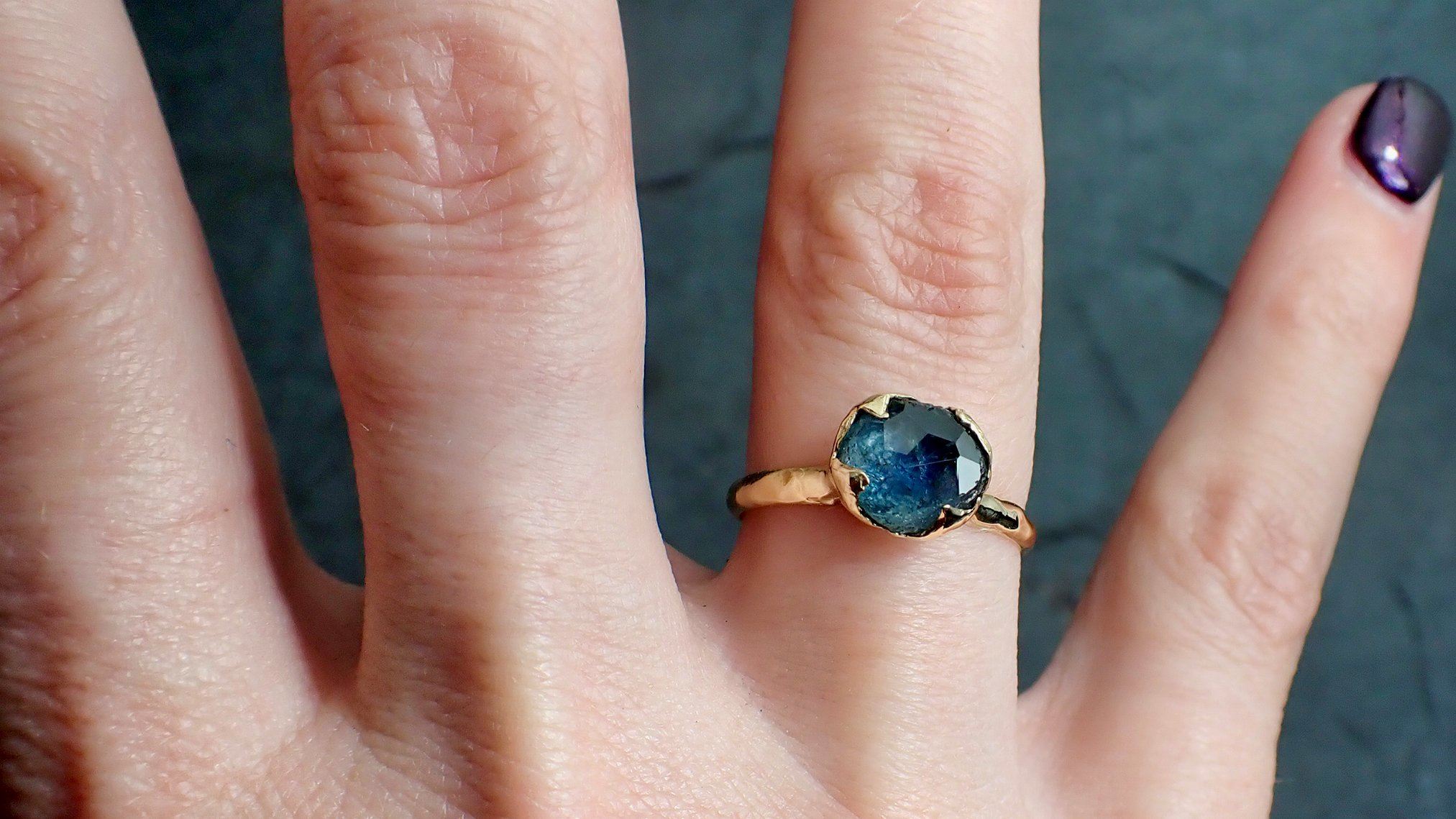 montana sapphire partially faceted solitaire 14k yellow gold engagement ring wedding ring custom one of a kind blue gemstone ring 2187 Alternative Engagement