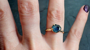 montana sapphire partially faceted solitaire 14k yellow gold engagement ring wedding ring custom one of a kind blue gemstone ring 2187 Alternative Engagement