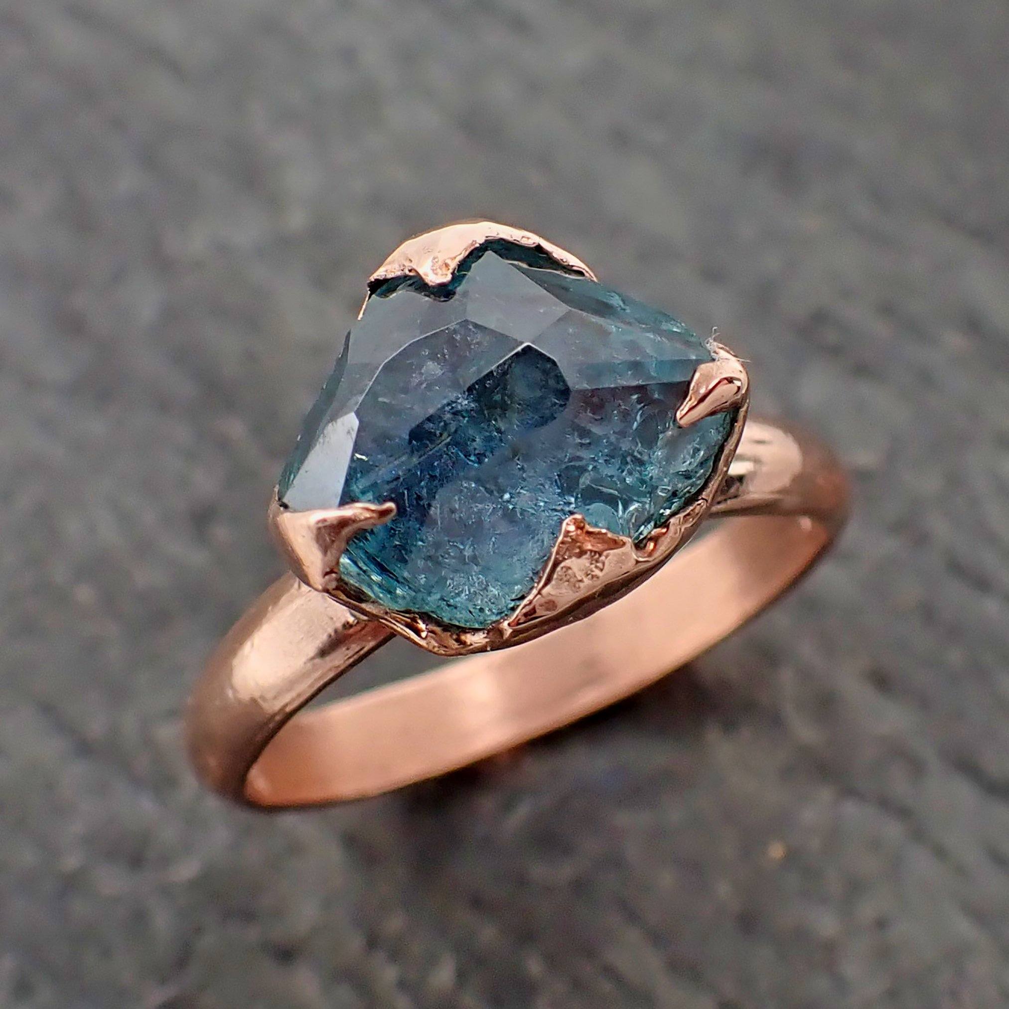 partially faceted blue sapphire solitaire 14k rose gold engagement ring wedding ring custom one of a kind blue gemstone ring 2190 Alternative Engagement