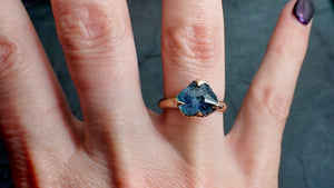 partially faceted blue sapphire solitaire 14k rose gold engagement ring wedding ring custom one of a kind blue gemstone ring 2190 Alternative Engagement