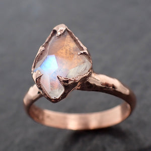 partially faceted moonstone 14k rose gold ring gemstone solitaire recycled statement 2470 Alternative Engagement