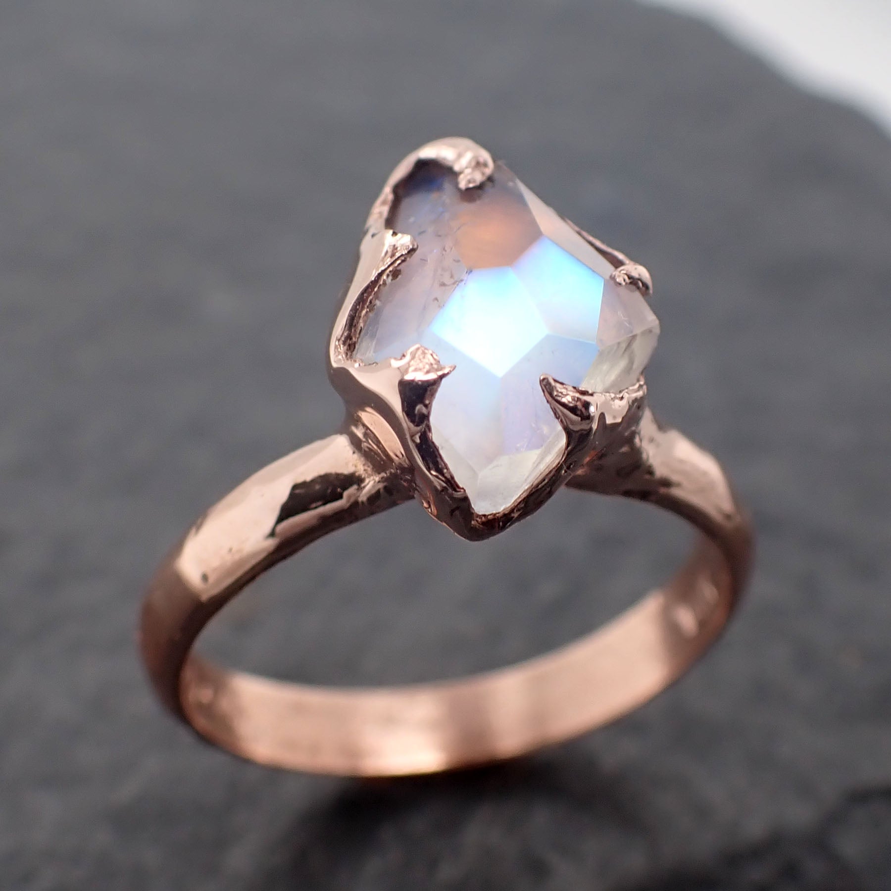 Partially Faceted Moonstone 14k Rose Gold Ring Gemstone Solitaire recycled statement cocktail statement 2470