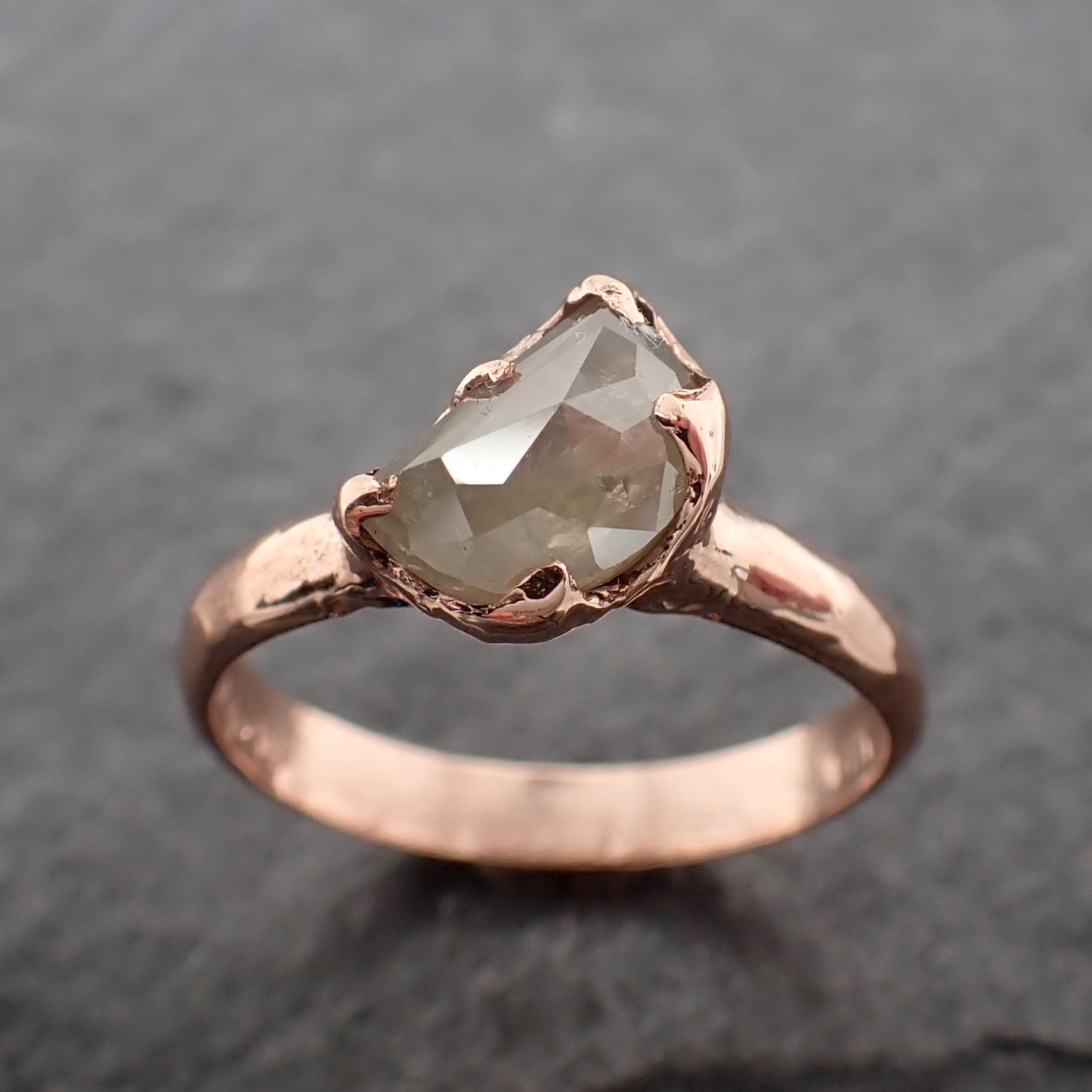 Faceted Fancy cut white and gold Half Moon Diamond Engagement 14k Rose Gold Solitaire Wedding Ring byAngeline 2469