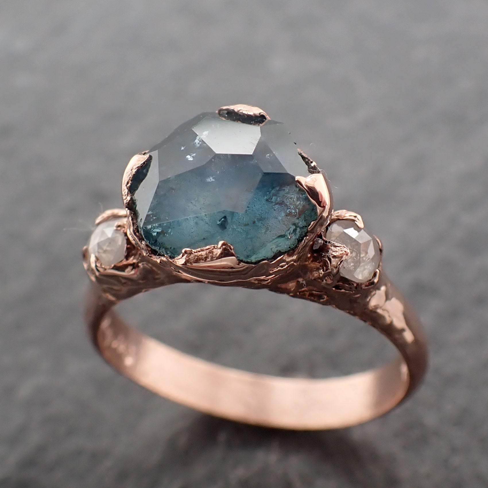 partially faceted blue montana sapphire and fancy diamonds 14k rose gold engagement wedding ring gemstone ring multi stone ring 2467 Alternative Engagement