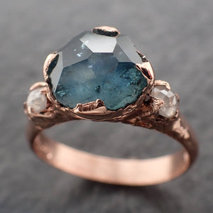 Partially faceted blue Montana Sapphire and fancy Diamonds 14k Rose Gold Engagement Wedding Ring Gemstone Ring Multi stone Ring 2467