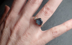 partially faceted blue montana sapphire and fancy diamonds 14k rose gold engagement wedding ring gemstone ring multi stone ring 2467 Alternative Engagement