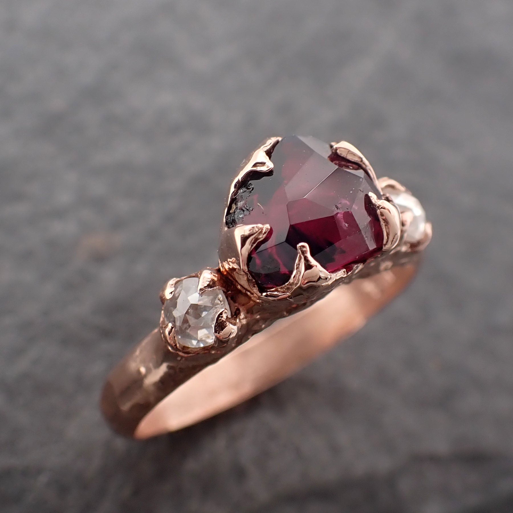 Partially faceted hot Pink Sapphire gemstone Fancy cut Diamond 14k Rose Gold Engagement multi stone 2468