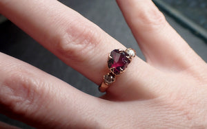 Partially faceted hot Pink Sapphire gemstone Fancy cut Diamond 14k Rose Gold Engagement multi stone 2468