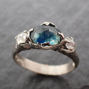 Fancy cut Montana Sapphire Diamond 14k White Gold Engagement Ring Wedding Ring blue Gemstone Ring Multi stone Ring 2473