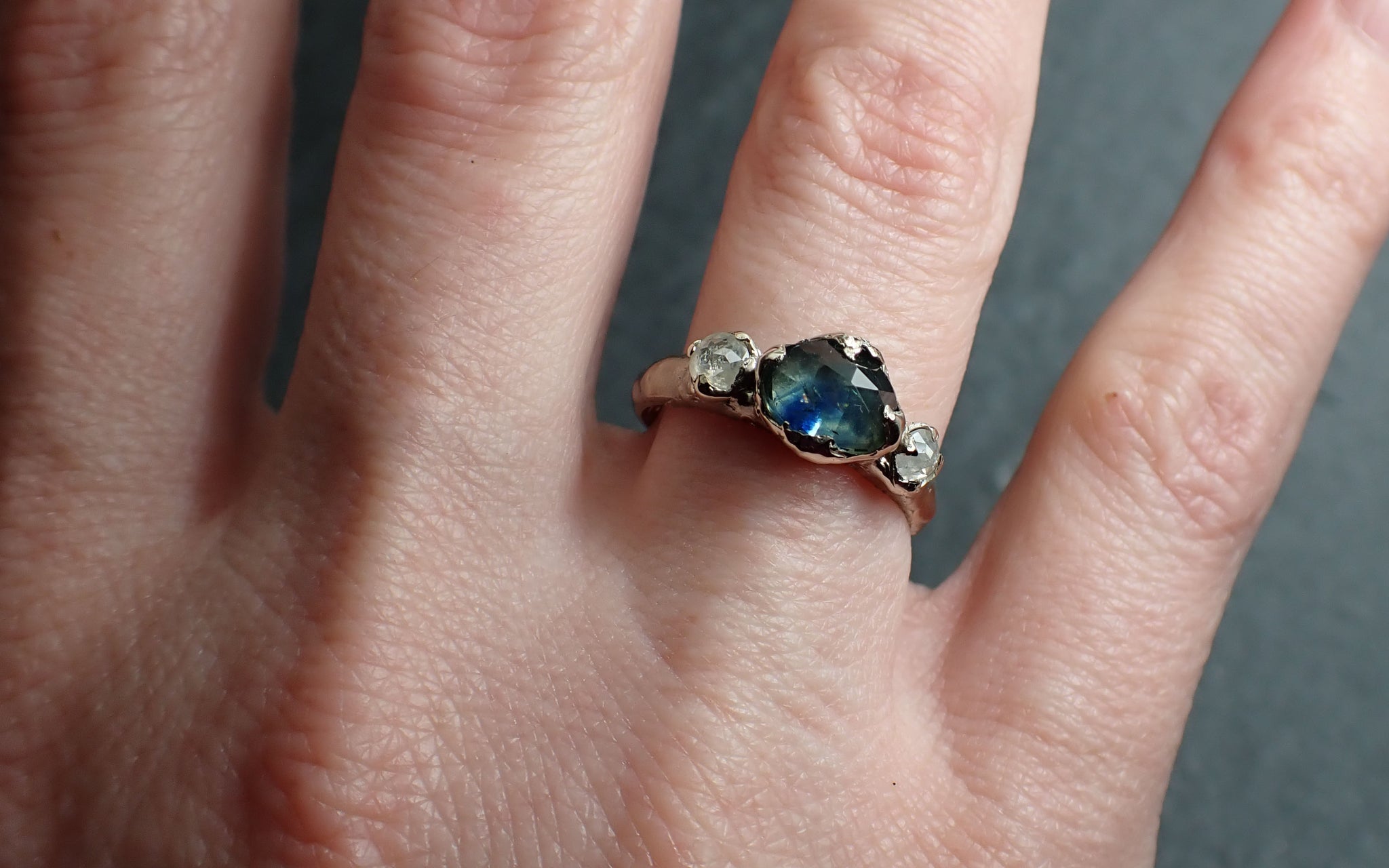 Fancy cut Montana Sapphire Diamond 14k White Gold Engagement Ring Wedding Ring blue Gemstone Ring Multi stone Ring 2473