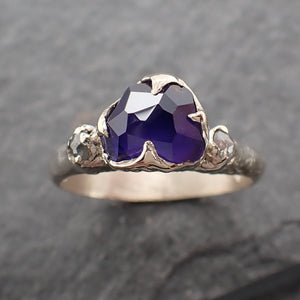 Partially Faceted Purple Sapphire side diamonds Multi stone 18k White Gold Engagement Ring Wedding Ring Custom Gemstone Ring 2472