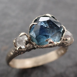 partially faceted blue montana sapphire and fancy diamonds 18k white gold engagement wedding ring custom gemstone ring multi stone ring 2475 Alternative Engagement